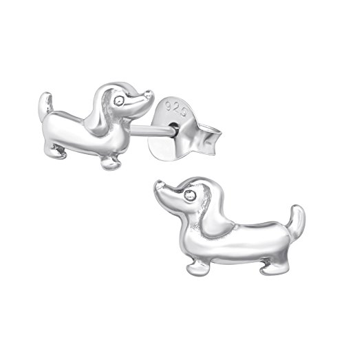 Bungsa Dackel Ohrstecker .925 SILBER Hund (Ohrringe Echtschmuck Studs Ohrschmuck Damen Frauen Herren) von Bungsa