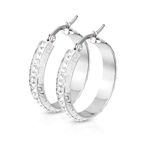 Bungsa Damen-Creolen mit Glitzer und Kristall Silber aus 316L Edelstahl von Bungsa