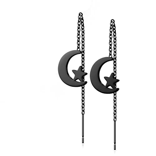 Bungsa Damen-Ohrhänger Mond und Stern aus 316L Edelstahl (Schwarz) von Bungsa