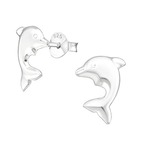 Bungsa Damen-Ohrstecker DELFIN aus STERLING SILBER 925 - maritimes Ohrringe Set mit DELFIN für Damen & Kinder - 1 Paar silberne Ohrringe zum Stecken - edler Ohrschmuck mit Delfin von Bungsa