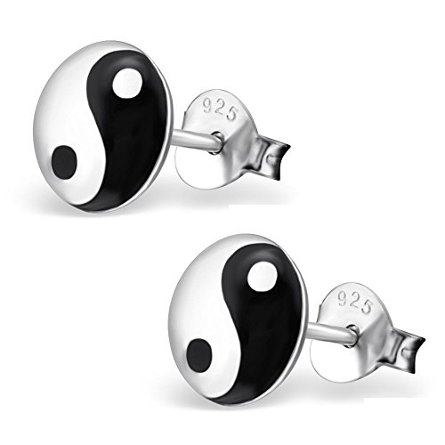Bungsa Damen-Ohrstecker YIN & YANG aus STERLING SILBER 925 - hübsches Ohrringe Set mit YIN & YANG SYMBOL für Damen & Herren - 1 Paar silberne Ohrringe zum Stecken - edler Ohrschmuck YIN & YANG von Bungsa