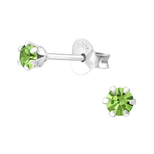 Bungsa Damen-Ohrstecker mit LA CRYSTALE Kristallsteinchen besetzt 3mm aus .925 Silber - Peridot von Bungsa