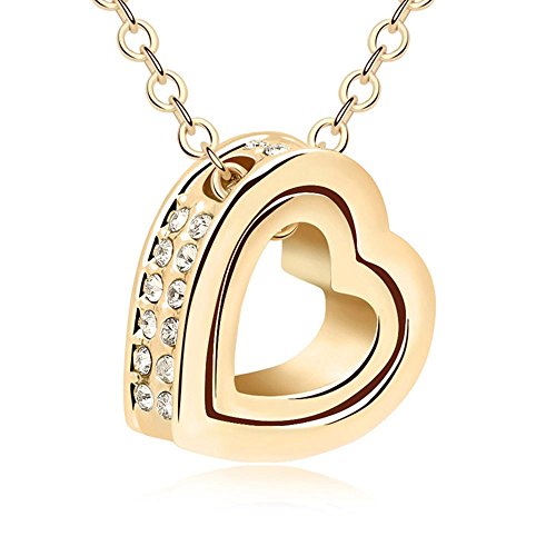 Bungsa Damenkette 45cm gold Halskette GOLDENES HERZ - offener herzförmiger Anhänger mit klarem Strass besetzt - Kette Frauen goldfarben LIEBE - necklace crystals heart LOVE - cuore AMORE von Bungsa