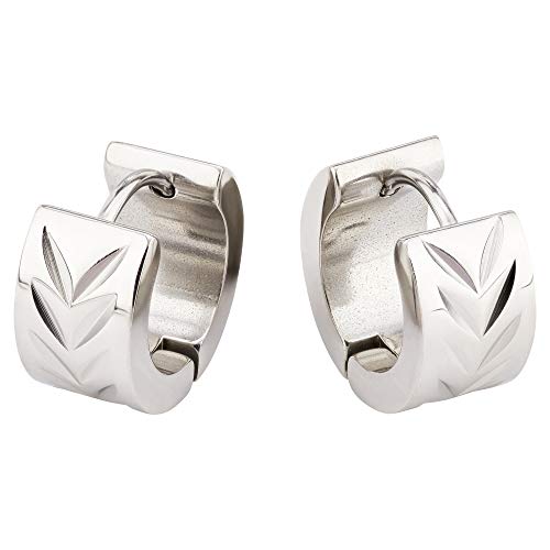 Bungsa Diamantschliff Creolen Satin Finish silber 4mm - 1 Paar Klappcreolen Edelstahl (Ohrringe Ohrstecker Ohrhänger Huggie Ohrschmuck Ohrklemmen Damen Frauen Herren Mode) von Bungsa