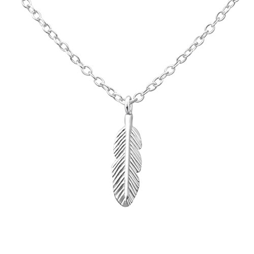 Bungsa Echtsilber .925 FEDER Halskette mit Anhänger 45cm (Silberkette Damenkette Necklace Frauen Echtschmuck Männer) von Bungsa