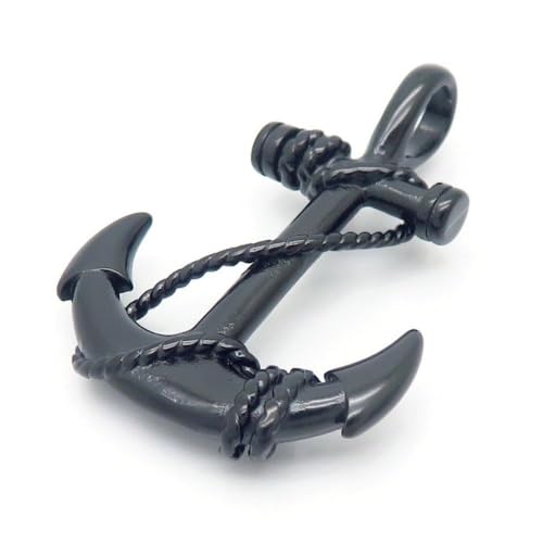 Bungsa Edelstahl Anhänger Schwarzer Anker mit Seil Anchor Kettenanhänger Damen und Herren von Bungsa