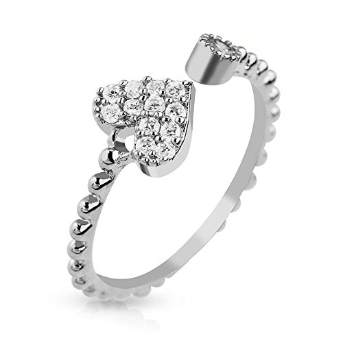 Bungsa Edelstahl Mittelring Herz mit Zirkonia silber Kristall Zehenring für Damen Edelstahl (Zehring Fussschmuck Fussring Toe-Ring Nail Ring Nagelring biegbar verstellbar) von Bungsa