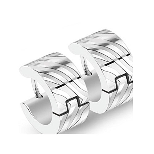 Bungsa Edelstahl Zebra Creolen mit Zebrastreifen wellenförmig 1 Paar Silber für Damen (Ohrstecker Ohrringe Ohrhänger Creolen Ohrschmuck Ohrklemmen Damen Frauen Herren Mode) von Bungsa