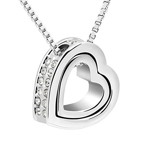 Bungsa Frauenkette 45cm Silberfarben Funkelndes Herz - Offener HERZANHÄNGER mit klarem Strass Besetzt - Kette Halskette Damen Silber Steinchen - Necklace Silver Crystals Heart Love Liebe Amore von Bungsa