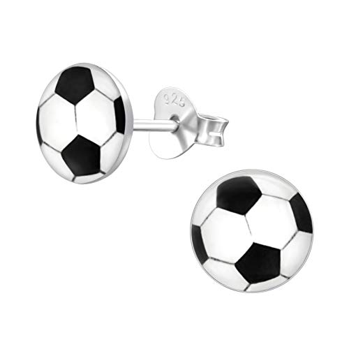 Bungsa Fussball Kinder-Ohrstecker .925 Sterling Silber Dortmund München (Ohrringe Echtschmuck Studs Ohrschmuck Jungs Mädchen) von Bungsa