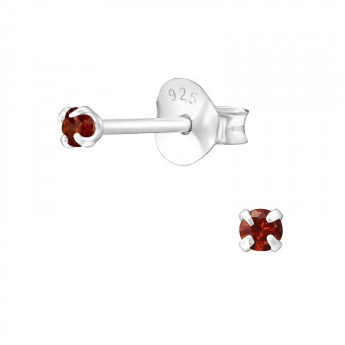 Bungsa Garnet Kirschschwarz - Damen-Ohrstecker 2mm mit echtem europäischem Kristall LA CRYSTALE aus .925 Sterlingsilber von Bungsa