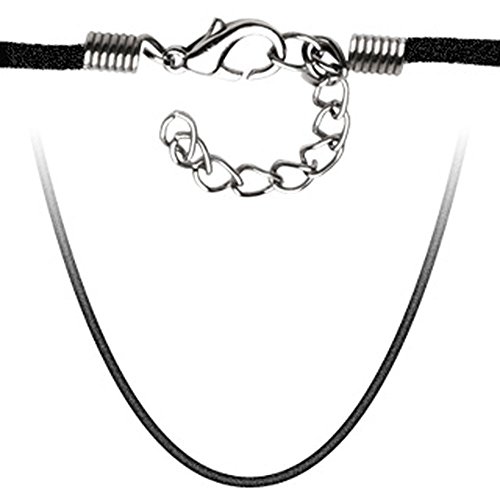 Bungsa Halskette Samt größenverstellbar 45cm schwarz silber mit Clickverschluss (Edelstahlkette Damenkette Herrenkette Necklace Herren Frauen Männer Schmuck) von Bungsa