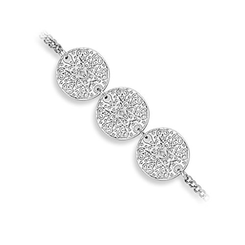 Bungsa Handkette Lotusblüte 3fach Slave Chain für Damen silber Brass (Slave- Kette Armband Fingerring Fingerkette Handschmuck) von Bungsa