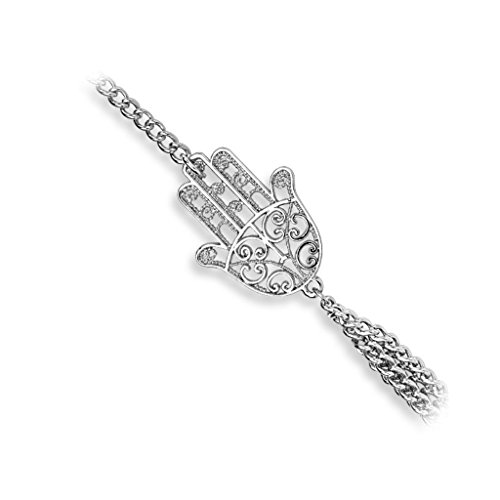 Bungsa Handkette silber mit Hamsa Charm indisch Indien Henna (Armband Fingerring Fingerkette Handschmuck Slave- Kette Slave Chain Bracelet) von Bungsa