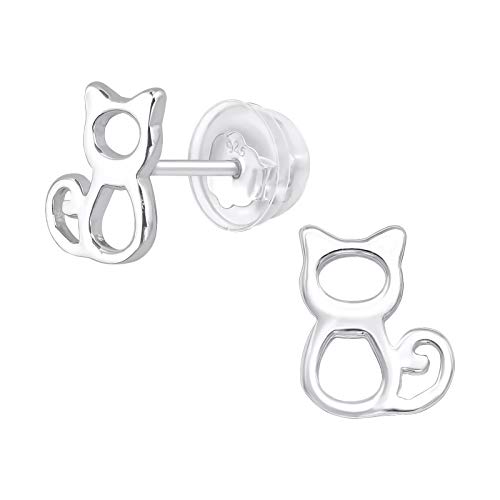Bungsa Katzen Ohrstecker für Kinder aus .925 ECHTSILBER (Ohrringe Echtschmuck Studs Ohrschmuck Jungs Mädchen) von Bungsa