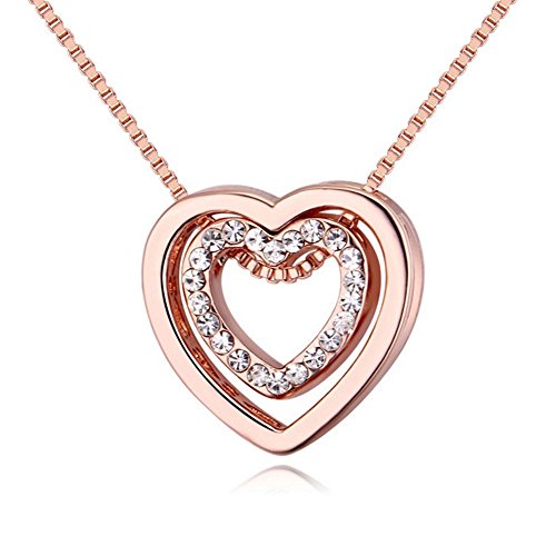 Bungsa Kette Herz in Herz für Damen 45cm Rosegold Farben - Offener Anhänger mit strahlendem klaren Strass Besetzt - Damenkette Halskette Steinchen - Necklace redgold Crystals Liebe Love Amore von Bungsa