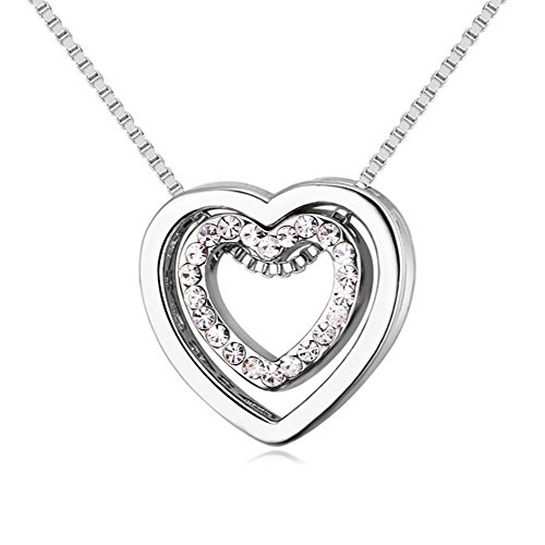 Bungsa Kette Herz in Herz für Damen 45cm Silberfarben - Offener Anhänger mit strahlendem klaren Strass Besetzt - Damenkette Halskette Steinchen Silber - Necklace Silver Crystals Liebe Love Amore von Bungsa