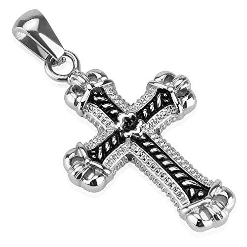 Bungsa Kettenanhänger Kreuz schwarz silber Edelstahl (Pendant Anhänger Charm Beads Chirurgenstahl Damen Herren Schmuck) von Bungsa