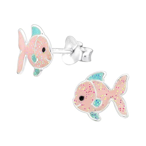 Bungsa Kinder-Ohrstecker Fisch mit Glitzer aus .925 Sterling Silber von Bungsa