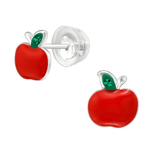 Bungsa Kinder Ohrstecker Roter Apfel mit Kristall aus .925 Sterling Silber von Bungsa