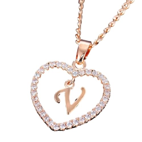 Bungsa Kristall-Damenkette Herz und Buchstabe Rosegold aus Alloy (V) von Bungsa