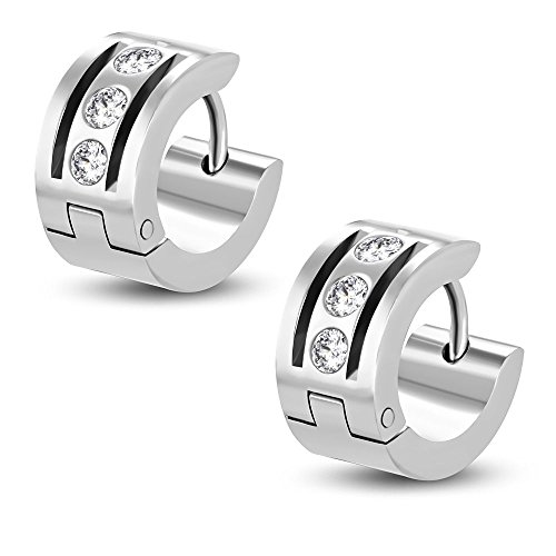 Bungsa Multikristall Creolen Ohrringe silber Zirkonia Stein 7mm - 1 Paar Klappcreolen Edelstahl (Ohrstecker Ohrringe Ohrhänger Huggie Ohrschmuck Religion Jesus Christ Ohrklemmen Damen Frauen Herren) von Bungsa