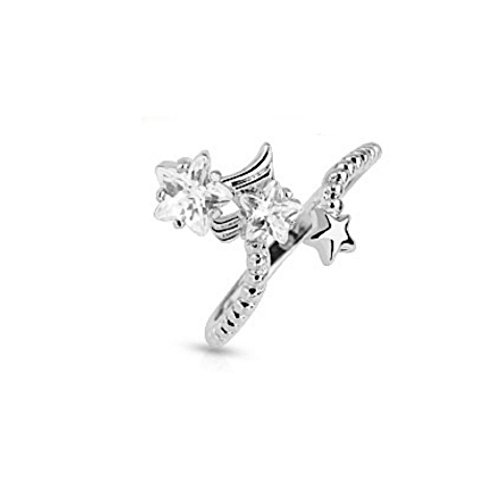 Bungsa Nagelring Stern mit Zirkonia Kristallen Nail Ring Zehenring für Damen silber (Zehring Fussschmuck Fussring Toe-Ring Mittelring Nagelring biegbar verstellbar) von Bungsa