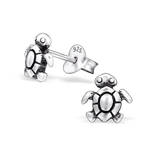 Bungsa Ohrstecker .925 SILBER Schildkröte Turtle 7mm (Ohrringe Echtschmuck Studs Ohrschmuck Damen Frauen Herren) von Bungsa