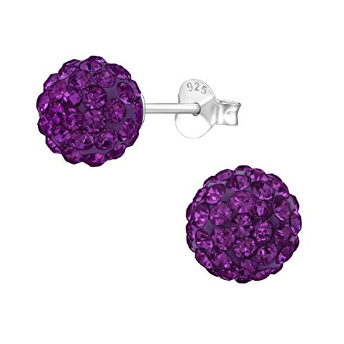 Bungsa Ohrstecker Discokugel mit amethystfarbenen Kristallen 8mm aus .925 Sterling Silber von Bungsa