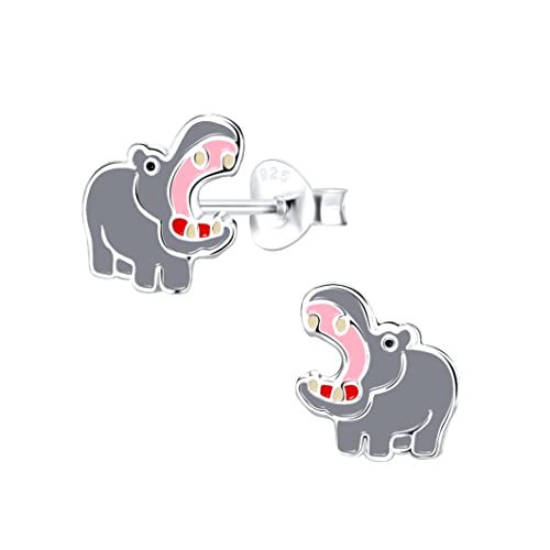 Bungsa Kinder Ohrstecker Nilpferd aus .925 Sterling Silber von Bungsa