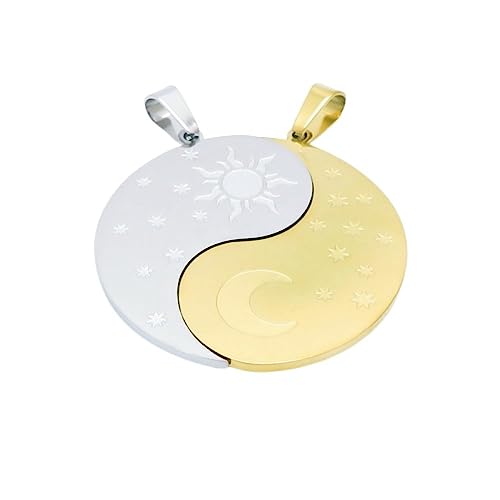 Bungsa Paaranhänger Freundschaft zweiteilig bicolor Sonne und Mond in Silber/Gold aus 316L Edelstahl von Bungsa
