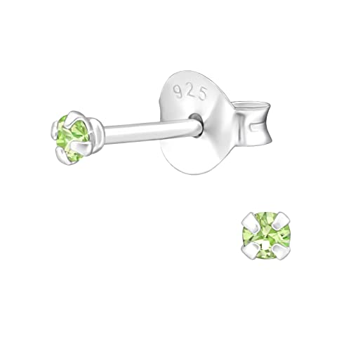 Bungsa Peridot hell-grün - Damen-Ohrstecker 2mm mit echtem europäischem Kristall LA CRYSTALE aus .925 Sterlingsilber von Bungsa
