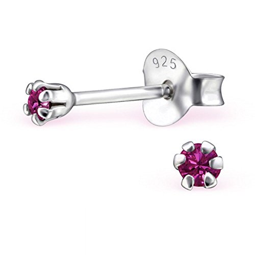 Bungsa Pink - Damen-Ohrstecker 2mm mit echtem europäischem Kristall LA CRYSTALE aus .925 Sterlingsilber von Bungsa
