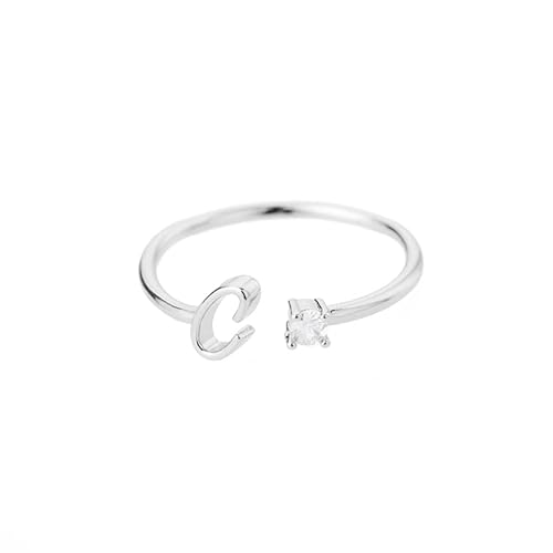 Bungsa RING mit Buchstaben silber mit Kristall aus Metall - biegbarer Fingerring/Zehenring Toering für Damen, Kinder & Herren - C von Bungsa