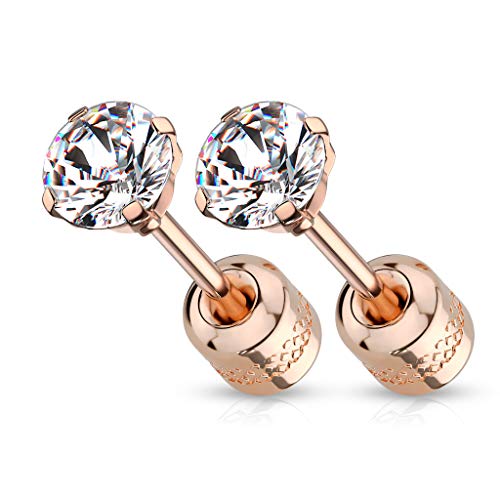 Bungsa Rosegold Ohrstecker Kristall 3mm klein - 1 Paar Edelstahl (Ohrringe Ohrschmuck Ohrklemmen Quadratschliff Damen Frauen Herren Mode Studs Earrings) von Bungsa