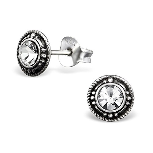 Bungsa Runde ECHTSILBER .925 Kristall Ohrstecker 7mm (Ohrringe Echtschmuck Studs Ohrschmuck Damen Frauen Herren) von Bungsa