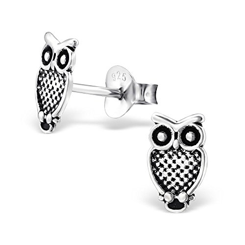 Bungsa SILBER .925 Ohrstecker EULE (Ohrringe Echtschmuck Studs Ohrschmuck Damen Frauen Herren) von Bungsa