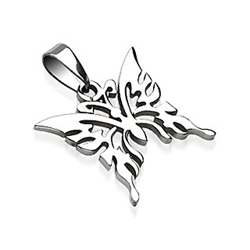 Bungsa Schmetterling Anhänger für Halsketten Edelstahl silber für Damen und Herren (Kettenanhänger Pendant Anhänger Charm Beads Chirurgenstahl Schmuck) von Bungsa