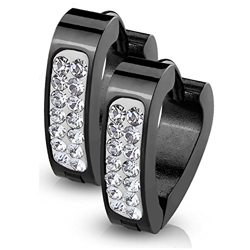 Bungsa Schwarz - Creolen Dreieckig Zirkonia Edelstahl 1 Paar | 4 FARBEN | (Ohrringe Ohrschmuck Ohrklemmen Studs Damen Frauen Herren Mode Earrings) von Bungsa