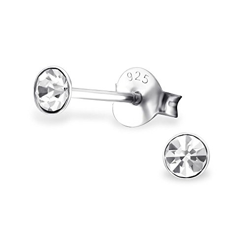 Bungsa Silber 925 Kristall Ohrstecker 3mm rund (Ohrringe Echtschmuck Studs Ohrschmuck Damen Frauen Herren) von Bungsa