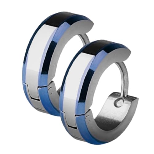 Bungsa Silberne Creolen 4mm mit blauen Kanten aus 316L Edelstahl Unisex von Bungsa