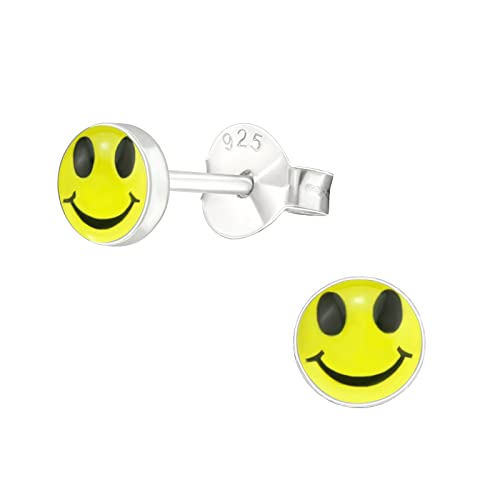 Bungsa Smiley Kinder-Ohrstecker .925 ECHTSILBER 5mm gelb Emoji lachendes Gesicht Zunge lächeln (Ohrringe Echtschmuck Studs Ohrschmuck Jungs Mädchen) von Bungsa