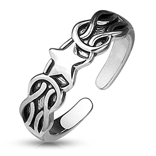 Bungsa Stern & Ketten Zehenring Silber Damen Brass (Zehring Fussschmuck Fussring Toe-Ring Nail Ring Nagelring biegbar verstellbar) von Bungsa