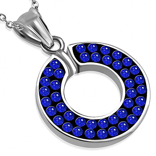 Bungsa Tiefblauer Kristall Anhänger Edelstahl silber rund (Capri Blue Zirkonia Kristallstein Kettenanhänger Amulett Medaillon Charm Beads Chirurgenstahl Damen Herren Schmuck) von Bungsa