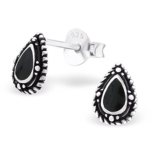 Bungsa Tränen Ohrstecker .925 Sterling silber schwarz (Ohrringe Echtschmuck Studs Ohrschmuck Damen Frauen Herren) von Bungsa