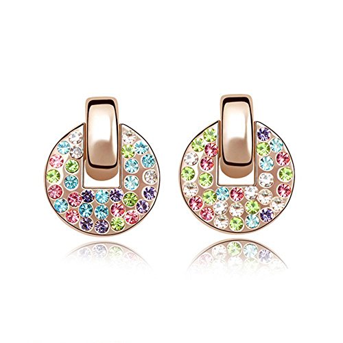 Bungsa bunte "CANDY" OHRRINGE für Damen rosegoldfarben - runde Ohrstecker mit strahlenden Kristallen besetzt - REGENBOGEN Ohrschmuck für Frauen & Mädchen - bunte Strass ear stud earrings von Bungsa