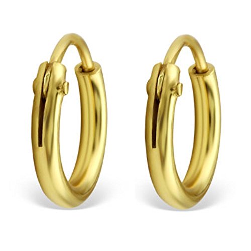 Bungsa goldene CREOLEN 925 Silber für Damen & Herren - GOLD - klassisches Kreolen Ohrringe Set für Frauen & Männer - schlichte goldfarbene Klapp-Creolen - goldene Ohrringe zum Klappen von Bungsa