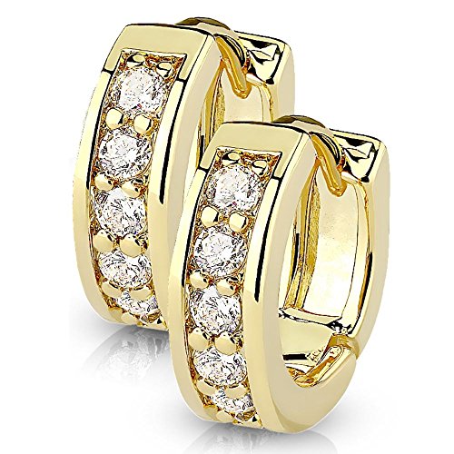 Bungsa goldene Damen-Ohrringe Kristalle klar I hochwertige Klapp-Creolen mit Kristallen für Frauen Edelstahl von Bungsa