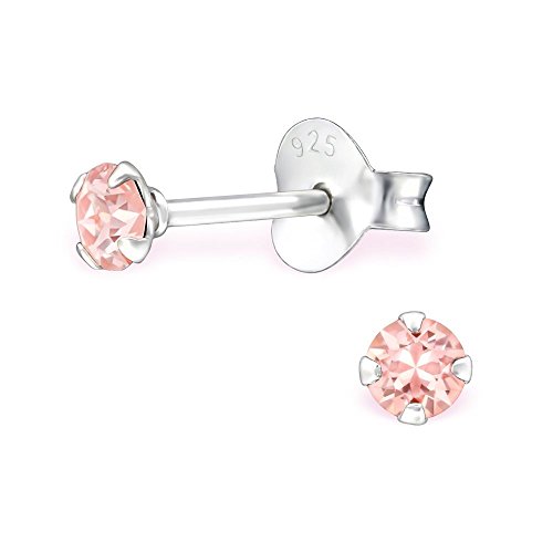 Bungsa Kristall-Ohrstecker mit echtem Kristall LA CRYSTALE 3mm 925 Silber Damen - Vintage Rose von Bungsa