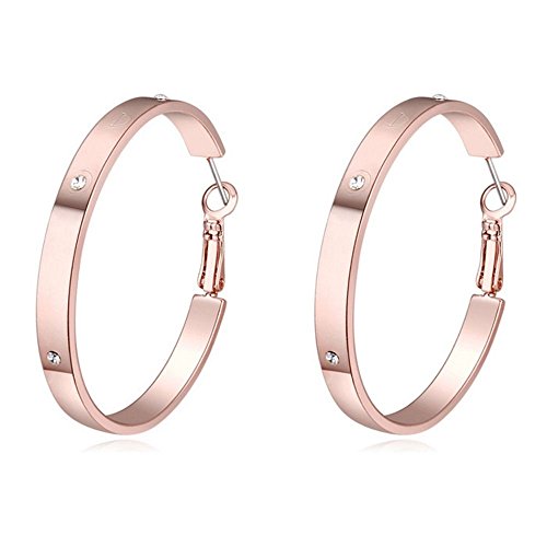 Bungsa rosegoldfarbene Creolen"CIRCLE" für Damen - große Creolen-OHRRINGE mit funkelndem klaren Strass - mit Stecker und Klappverschluss - Kristall Ohrringe für Frauen rose gold von Bungsa